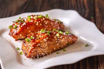 Poster - Teriyaki salmon on the white plate