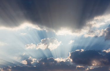 Wall Mural - Africa, Namibia, Namib-Naukluft Park. God beams at sunset.