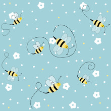 Seamless Floral Pattern With Bees