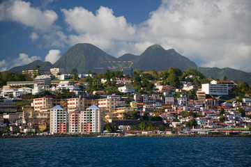 Sticker - MARTINIQUE. French Antilles. West Indies. City of Fort-de-France below cumulus clouds.