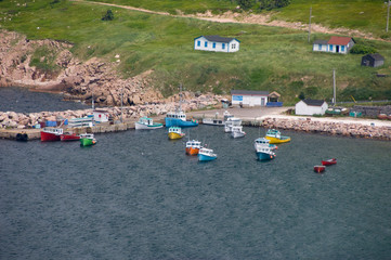 Sticker - Canada, Nova Scotia, Cape Breton Island, Cabot Trail, White Point along Aspy Bay. Picturesque fishing village.