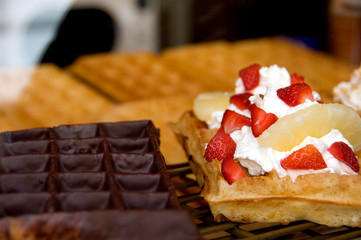 Sticker - Belgium, Brugge (aka Brug or Bruge). Historic Brugge, UNESCO World Heritige Site. Classic Belgium waffles.