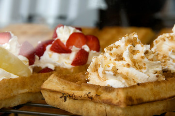 Canvas Print - Belgium, Brugge (aka Brug or Bruge). Historic Brugge, UNESCO World Heritige Site. Classic Belgium waffles.