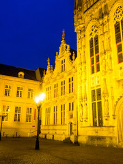 Sticker - Belgium, Brugge, West Flanders, Brugge's Stadhuis Town Hall with evening light