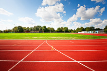 Red Running Track In Stadium