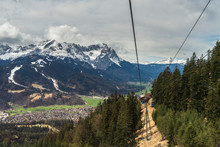 Cable Car View Of The Alps With The Olympic Town Of Garmisch-Partenkirchen Nestled In The Valley