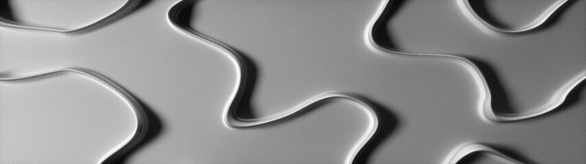 Wall Mural - Abstract shapes design on white background with white 3d curved lines top view close up panoramic.