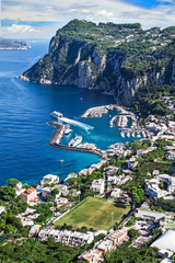 Canvas Print - The Marina Grande, Island of Capri, Bay of Naples, Campania, Italy from above