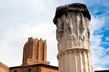 Sticker - Roman capital and Torre delle Milizie, Trajan's Forum, Rome, Unesco World Heritage Site, Latium, Italy, Europe