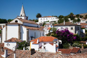 Sticker - Portugal, Obidos, Elevated View of the town with the Red Roofs and special architecture of the town