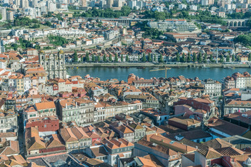 Wall Mural - Portugal, Porto, Looking Down on Central Porto Rooftops and the Douro River