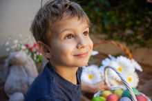Happy Little Boy With Easter Basket