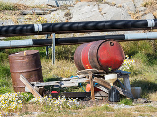 Poster - Barrel for fuel. Small town of Uummannaq, northwest Greenland.