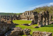 England, North Yorkshire, Rievaulx. 13th Century Cistercian Ruins Of Rievaulx Abbey. English Heritage And National Trust Site. Near River Rye.