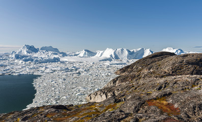 Poster - Ilulissat Icefjord also called kangia or Ilulissat Kangerlua at Disko Bay. The icefjord is listed as UNESCO World Heritage Site.