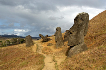 Wall Mural - Chile, Easter Island (aka Rapa Nui). Rano Raraku, the main rock quarry for the great stone Moai.