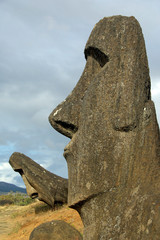 Sticker - Chile, Easter Island (aka Rapa Nui). Rano Raraku, the main rock quarry for the great stone Moai.