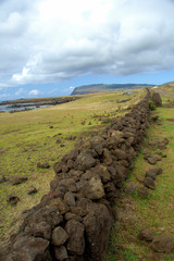 Sticker - Chile, Easter Island (aka Rapa Nui). Coastal rock wall.