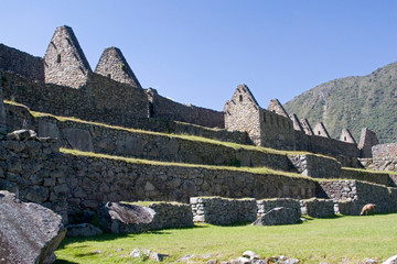 Poster - South America - Peru. Stonework in the lost Inca city of Machu Picchu.