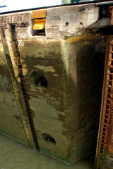 Poster - Central America, Panama, Panama Canal. Cement wall inside Miraflores Lock.