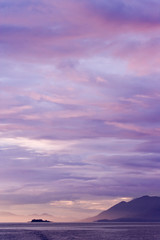 Poster - USA, Alaska, Ketchikan. Purple-colored sunset. 