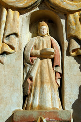 Sticker - USA, Arizona, Tucson. Mission San Xavier del Bac (aka White Dove of the Desert). Detail of exterior building statue.