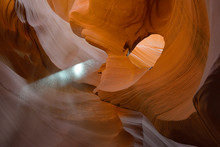 USA, Arizona, Navajo Nation, Antelope Canyon, Hasdestwazi. Shaft Of Light In The Slots, Lower Antelope Canyon
