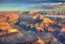 AZ, Arizona, Grand Canyon National Park, South Rim, Sunrise At Yavapai Point, With View Of Plateau Point Trail