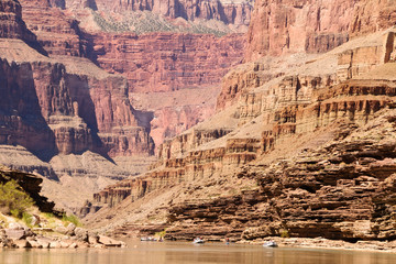 Sticker - Grand Canyon National Park, Arizona. Cliffs, river, and rafters.