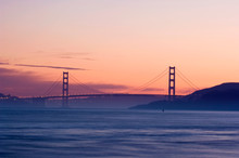 USA, CA, Marin County, Tiburon, Golden Gate Bridge At Dusk