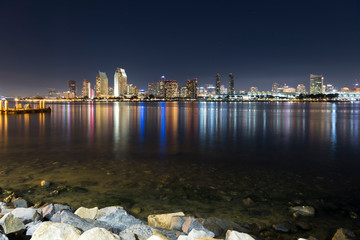 Wall Mural - Night skyline, city lights of San Diego, California