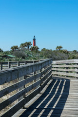 Poster - USA, Florida, New Smyrna Beach, Smyrna Dunes Park, boardwalk, Ponce Inlet lighthouse