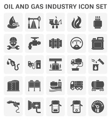 Oil and gas industry icon i.e. global process of exploration, extraction and refinery. Transport by oil tanker and pipeline. Business of petroleum product. Gas station and refuel. Vector icon set.