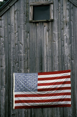 Sticker - North America, United States, New England. American Flag on barn.