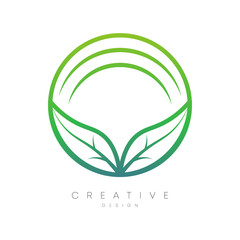 Logo design with flower shape inside. Flower petals with unique leaves. Modern circle design. Combined leaves and sound. Can be used for brands, labels, or incorporated into your other designs.