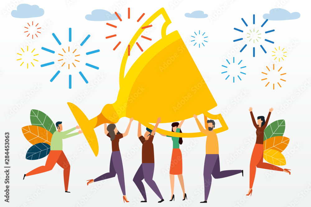 Success business team concept illustration. Small people celebrate ...