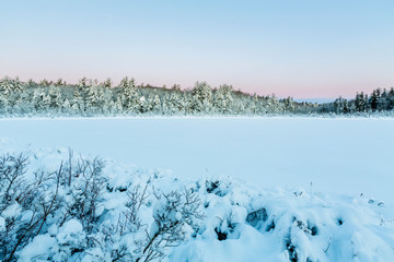 Sticker - Round Pond in winter at sunrise. Barrington, New Hampshire.