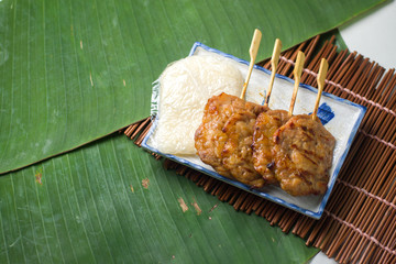 Thai grill pork steak with sticky rice