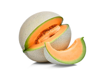 Wall Mural - whole and sliced cantaloupe melon isolated on white background