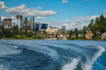 Poster - USA, Washington State, Bellevue. Skyline view from Lake Washington.