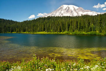 Wall Mural - Mount Rainier, Reflection Lakes, Mount Rainier National Park, Washington State, USA