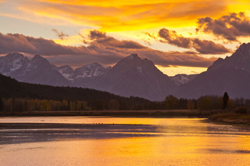 Sticker - Sunset, Oxbow, Mount Moran, Grand Teton National Park, Wyoming, USA