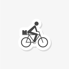 Poster - Food Delivery Bike sticker icon. Bike with box simple solid icon