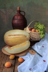 Wall Mural - Still life with fruits and melon