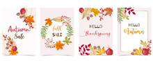 Collection Of Autumn Background Set With Gold Geometric,leaves,flower,wreath.Vector Illustration For Invitation,postcard And Sticker.Editable Element