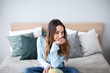 © BestForYou - Young woman dream to trip at home.