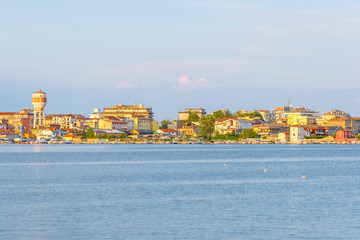 Wall Mural - Sottomarina, Italy - July, 16, 2019: Landscape with the image of sea bank in Sottomarina, Italy