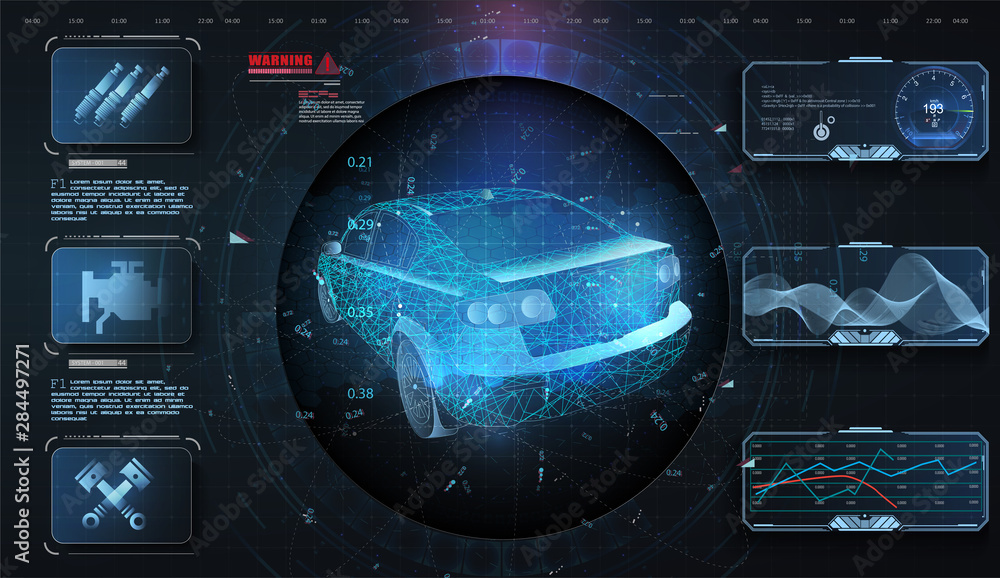 Hologram car style in HUD, UI, GUI. Hardware Diagnostics. Futuristic ...