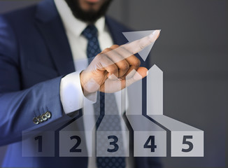 Poster - Businessman drawing growth 3D diagram with finger
