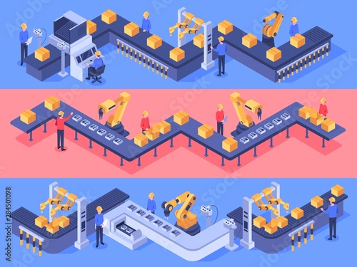 Cuadros en Lienzo Isometric industrial factory automated line